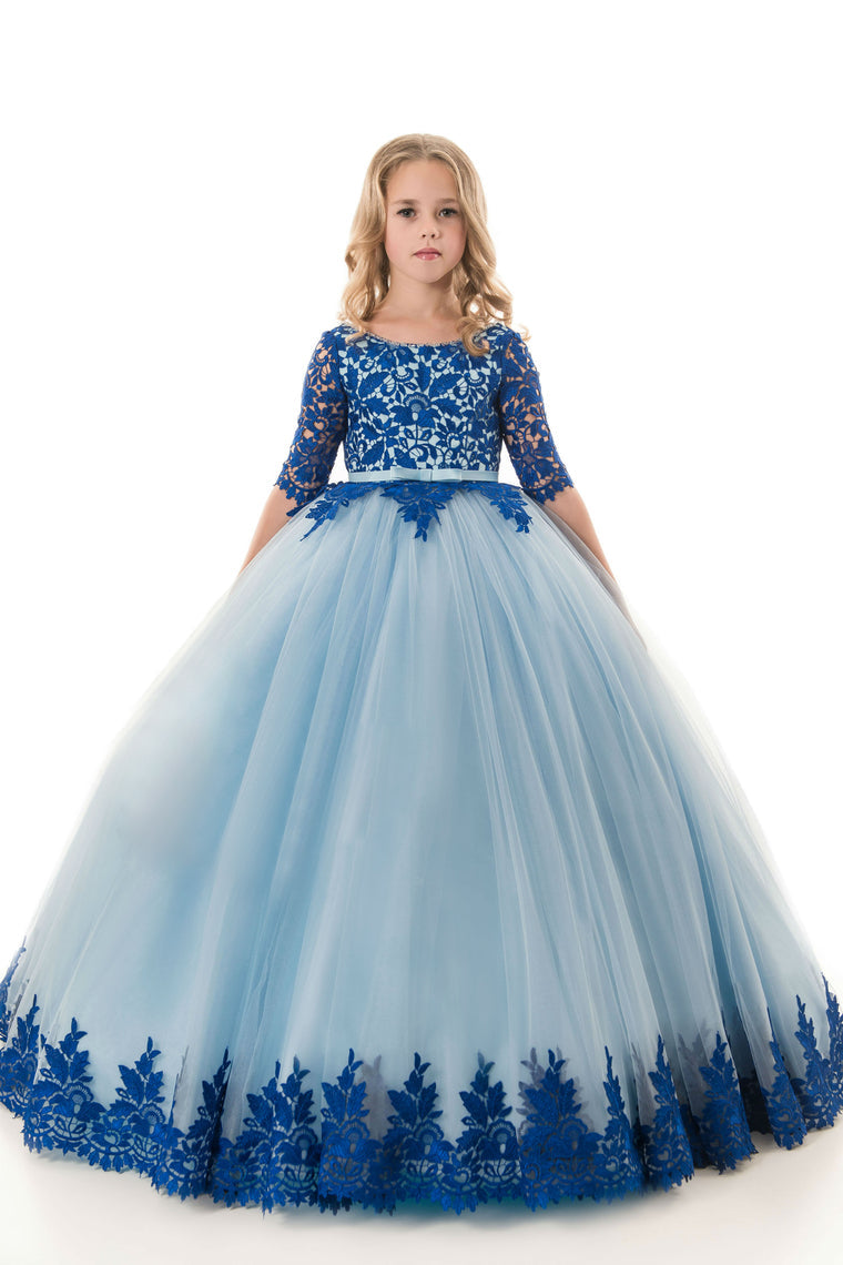 2024 Scoop Ball Gown Mid-Length Sleeves Tulle With Applique Flower Girl Dresses