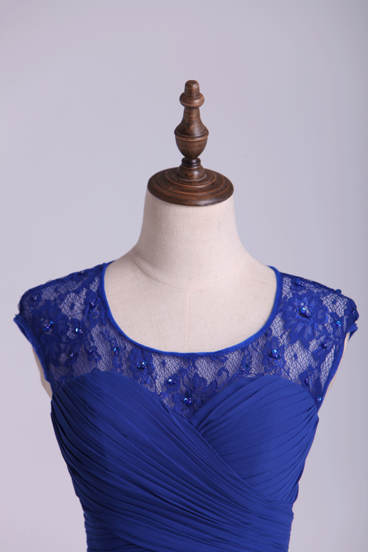 2024 Homecoming Dresses Dark Royal Blue A Line Short Square Neckline Open Back Lace & Chiffon