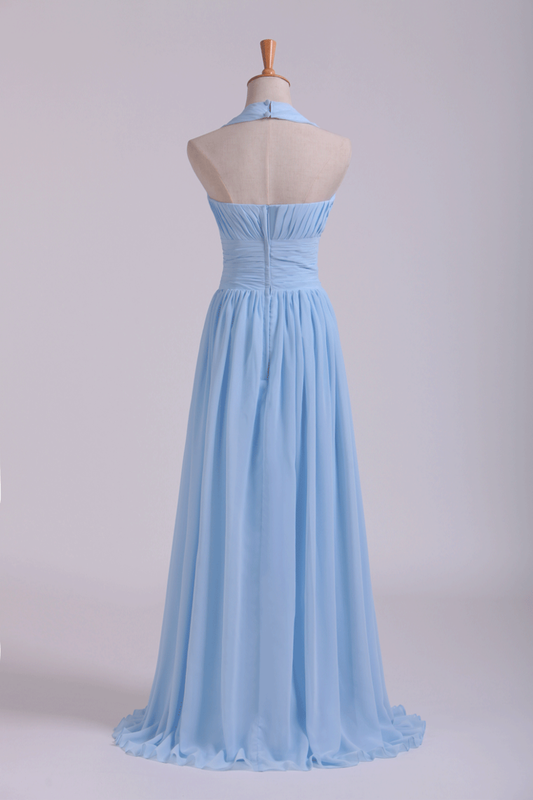 2024 Halter A Line Floor Length Ruffled Bridesmaid Dresses