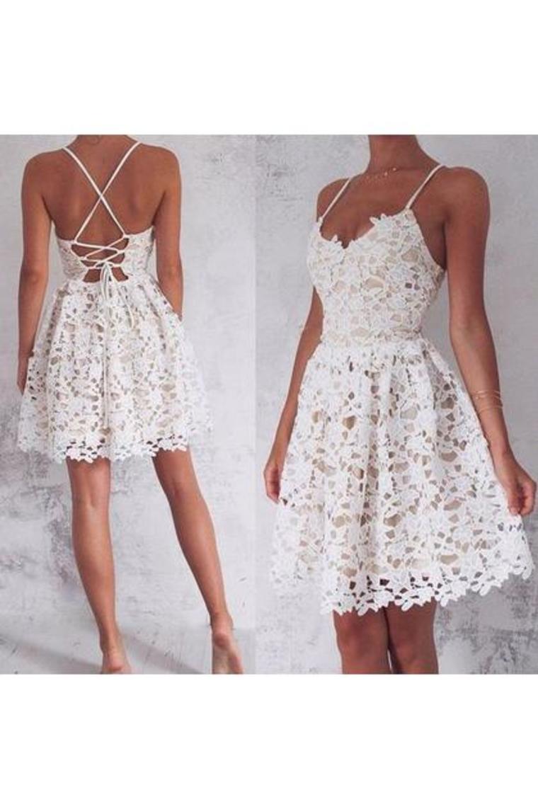 V Neck Lace A Line Homecoming Dresses  Short/Mini